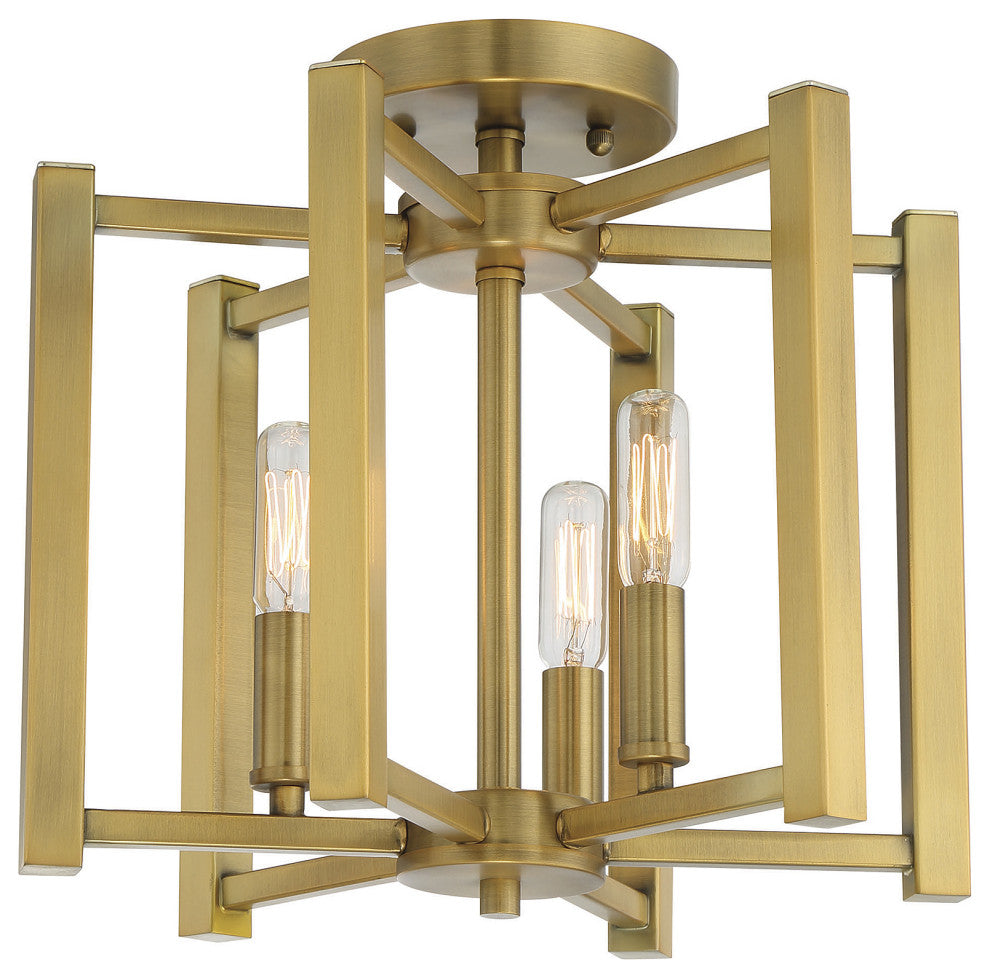 Benson 3-Light Warm Brass Semi-Flush