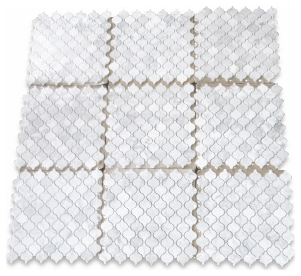 Carrara Venato Marble Arabesque Baroque Lantern Mosaic Tile Polished, 1 sheet