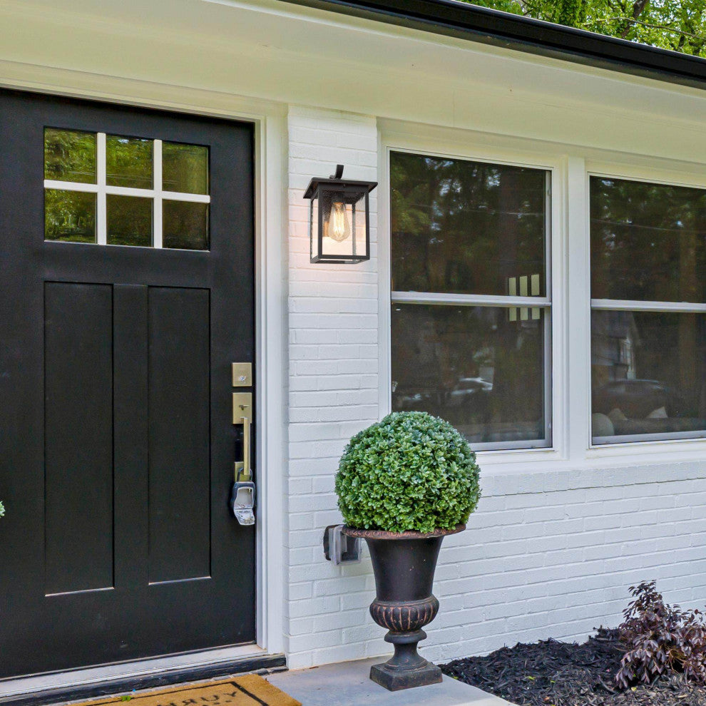 LNC 1-Light Trasitional Seeded Glass Matte Sand Black Square Outdoor Lighting