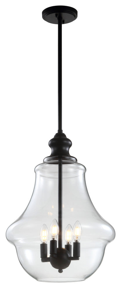 Adam Adjustable Metal and Glass Led Pendant, Oil Rubbed Bronze, 16" Width