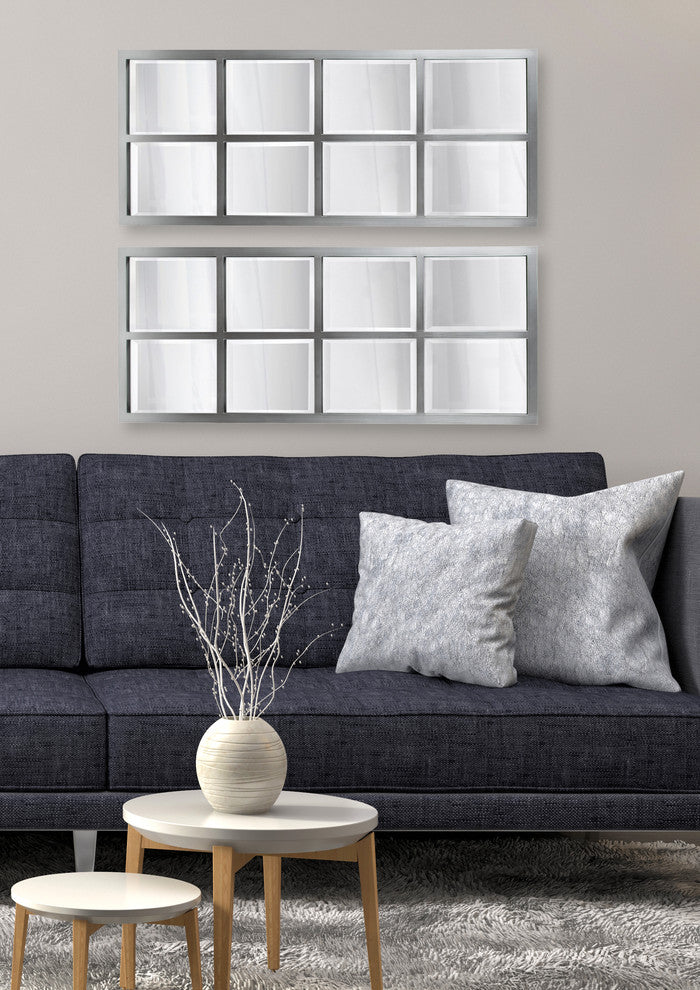 Stryker Windowpane Framed Wall Mirror, Antique Silver