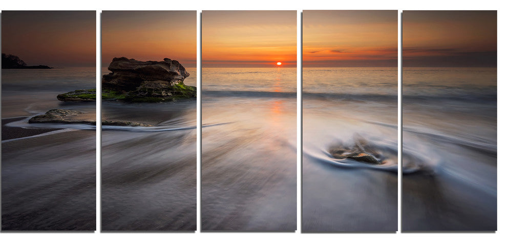 "Stormy Sea With Rushing White Waves" Beach Canvas Wall Art, 5 Panels, 60"x28"