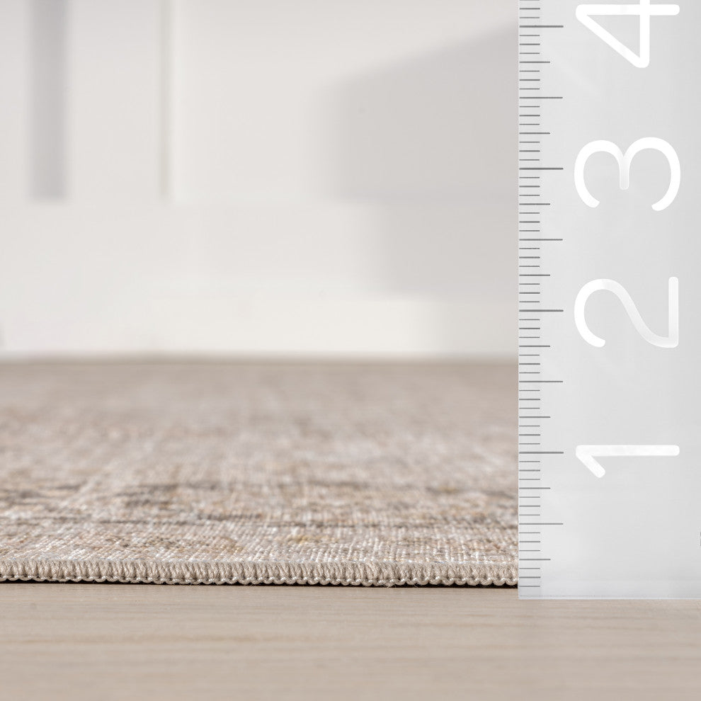 Bayberry Spill Proof Vintage Machine Washable Area Rug, Sand 2'6"x10'