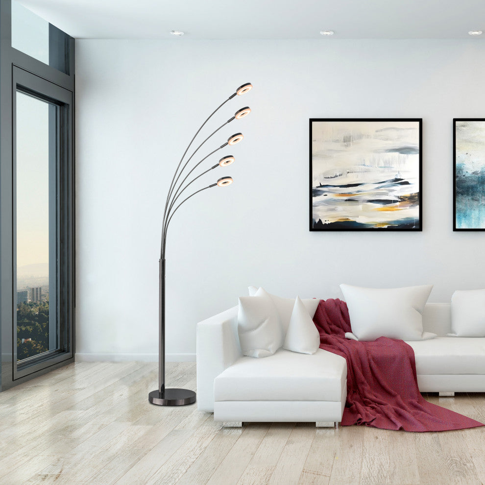 Artiva UFO Super Bright LED 5-Arched Floor Lamp with Touch Dimmer, 73"H