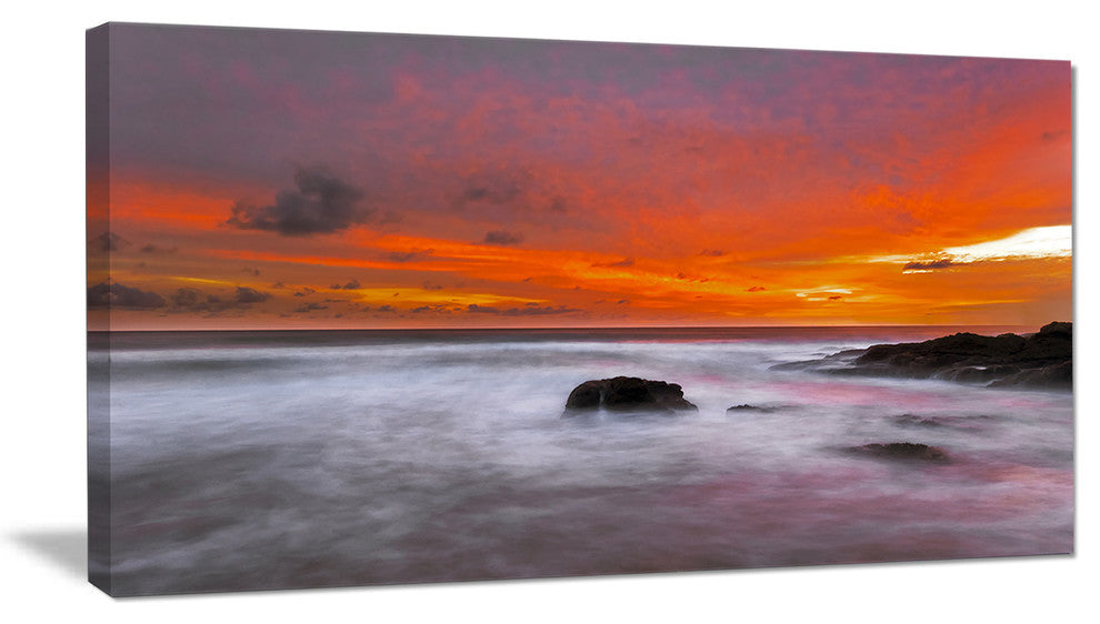 "Vividly Colorful Tropical Beach At Sunset" Seascape Art Canvas, 40"x20"