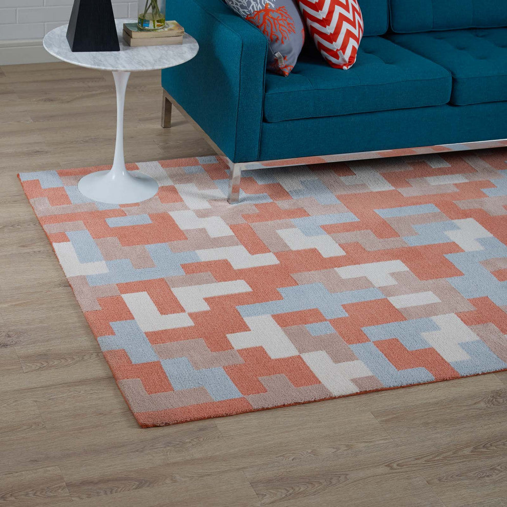 Multicolored Coral and Light Blue Andela Interlocking Block Mosaic 8x10 Area Rug