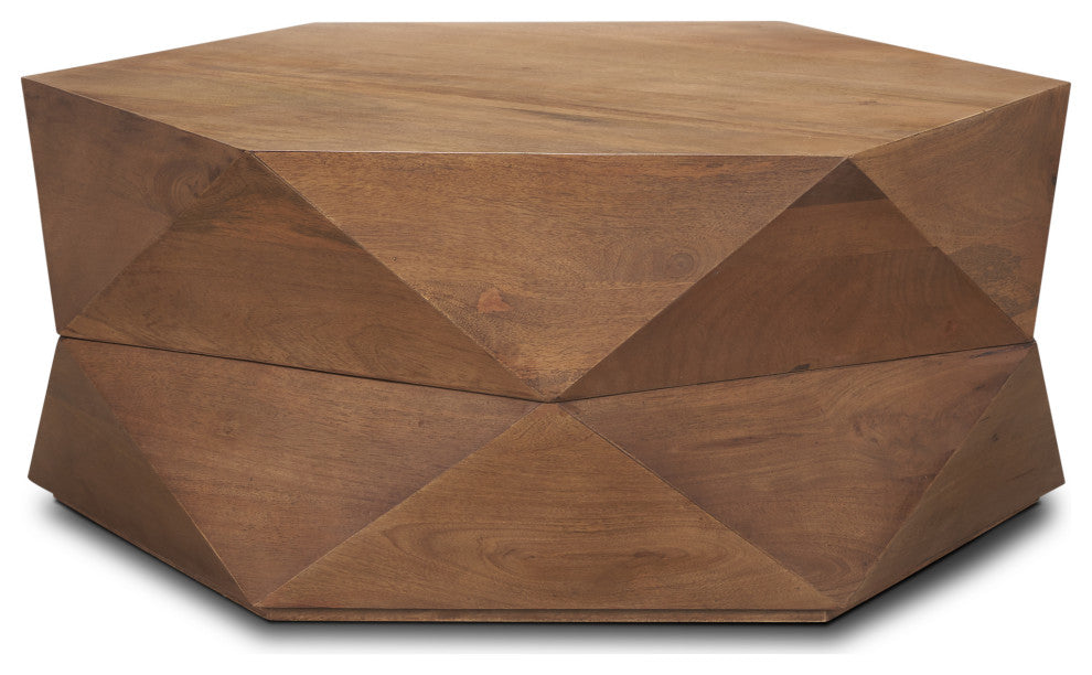 Arreto Hexagonal Hinged Solid Wood Top and Base Coffee Table