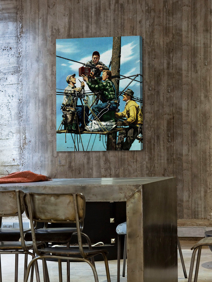 "Linemen Listen to World Series" Print on Canvas by Stevan Dohanos