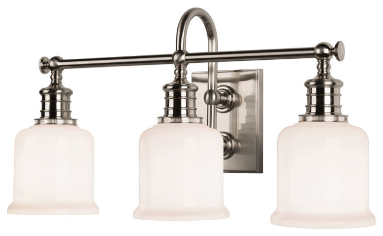 Keswick 3-Light Bath and Vanity With Opal Glossy Glass Shade, Satin Nickel