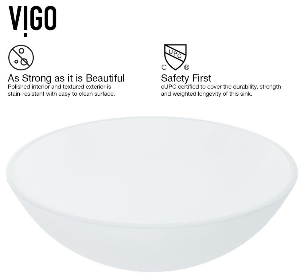 VIGO Giovanni 17"L x 17"W x 6"H Glass Round Vessel Bathroom Sink, White Frost