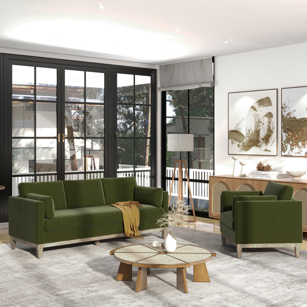 Knox 84" Modern Farmhouse Sofa, Olive Green Performance Velvet