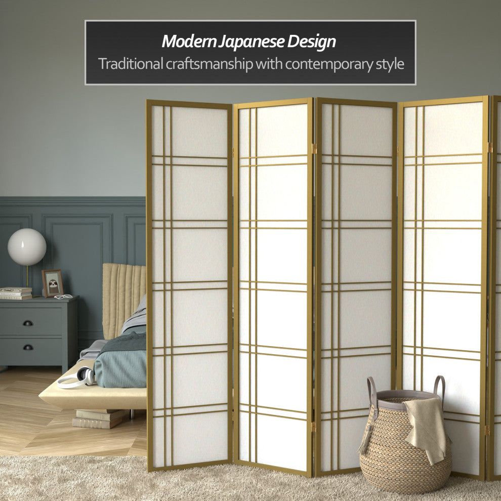 6' Tall Double Cross Shoji Screen, Special Edition, Gold, 5 Panels