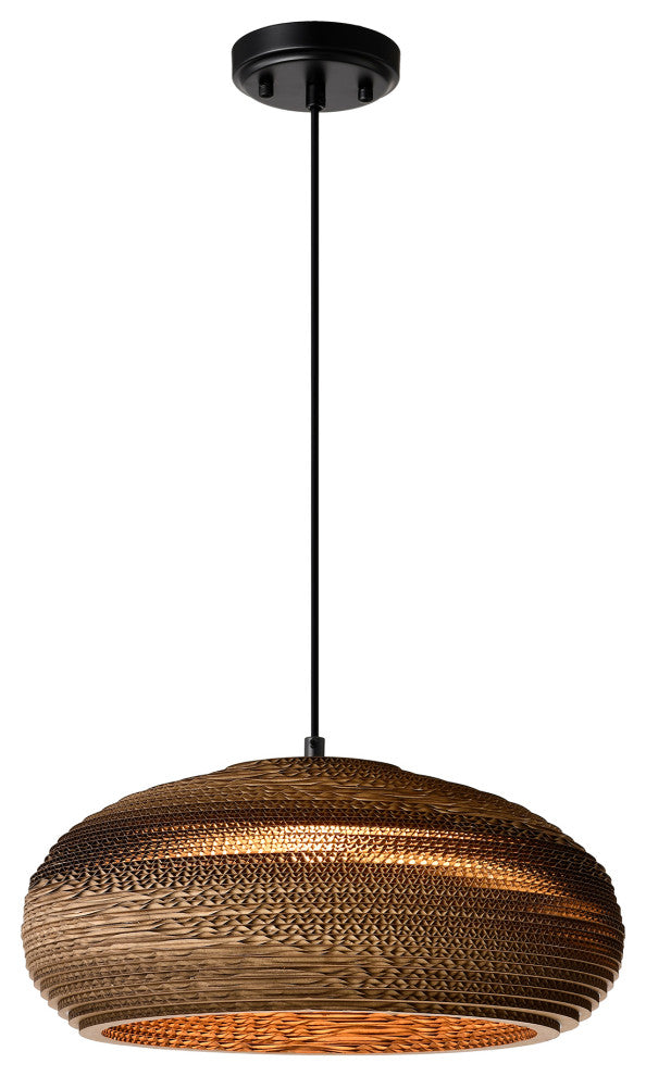Matte Black Modern Nordic Style Pendant With Natural Brown Origami Paper Shade
