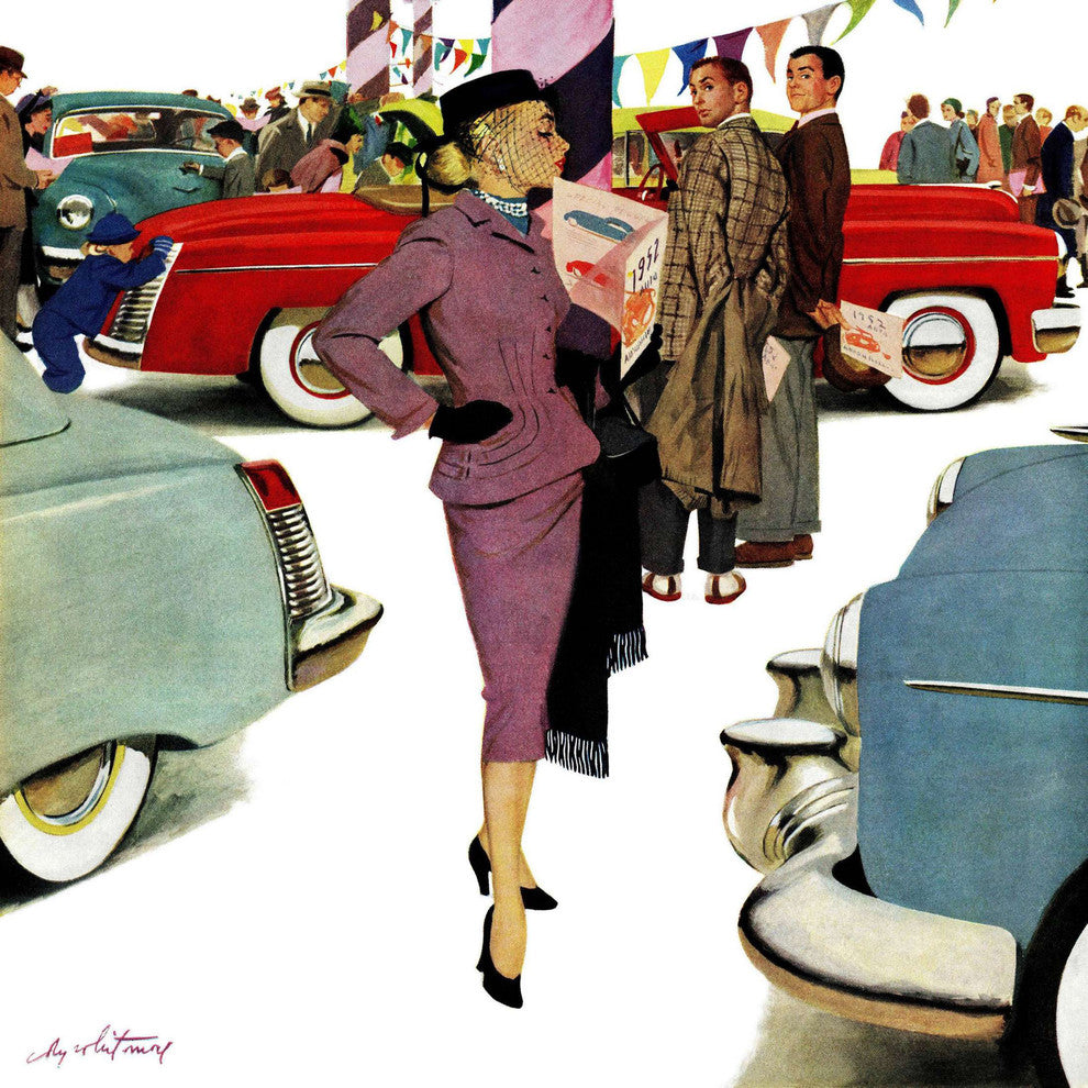 "Woman in Showroom" Painting Print on Canvas by M. Coburn Whitmore