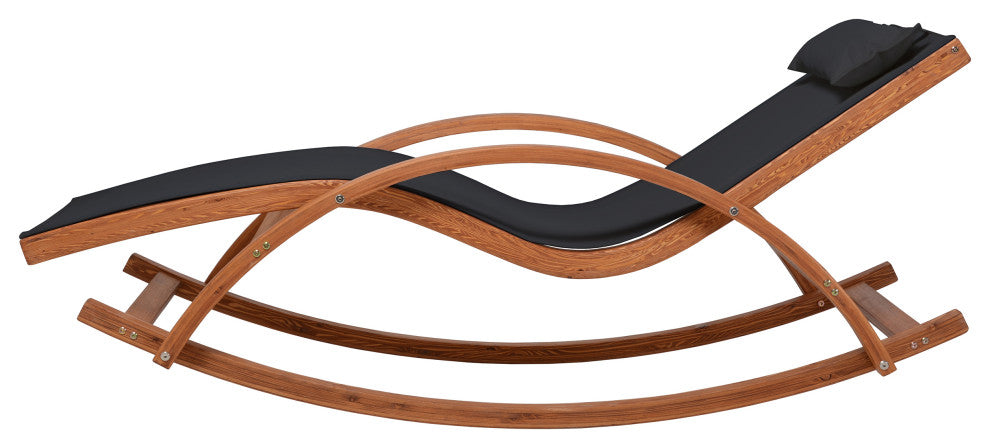 Outdoor Cedar Wood Patio Lounge Chair, Textilene Fabric, Black