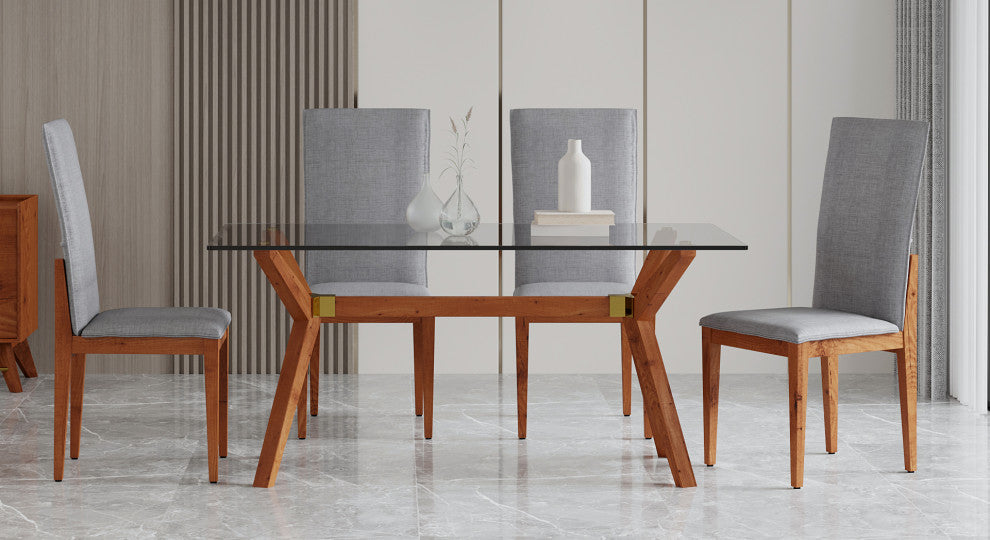 Mid-Century Modern Glass Dining Table, Walnut