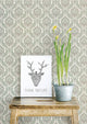 Contemporary Damask Wallpaper, Teal and Umber, Sample