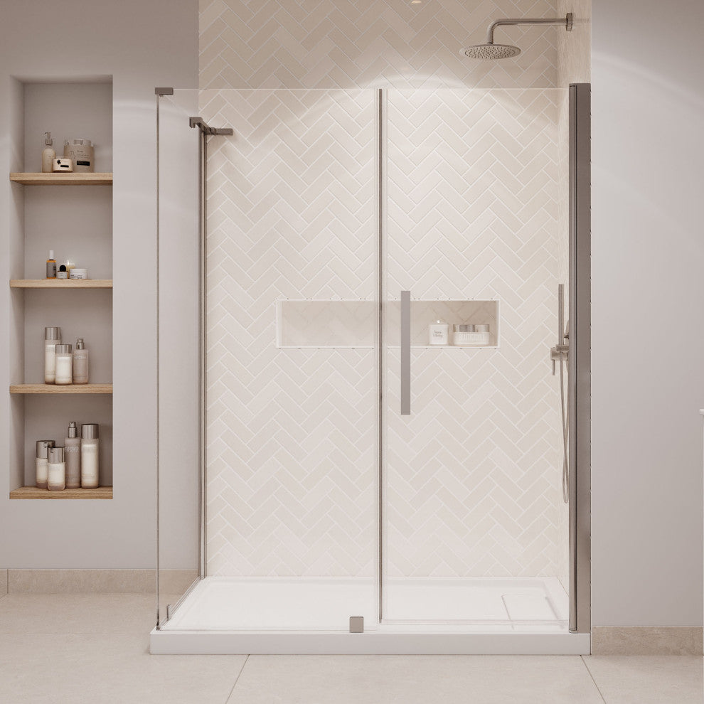 Pasadena 60"Wx36"Dx74 3/4"H Corner Pivot Shower Kit Nickel Base