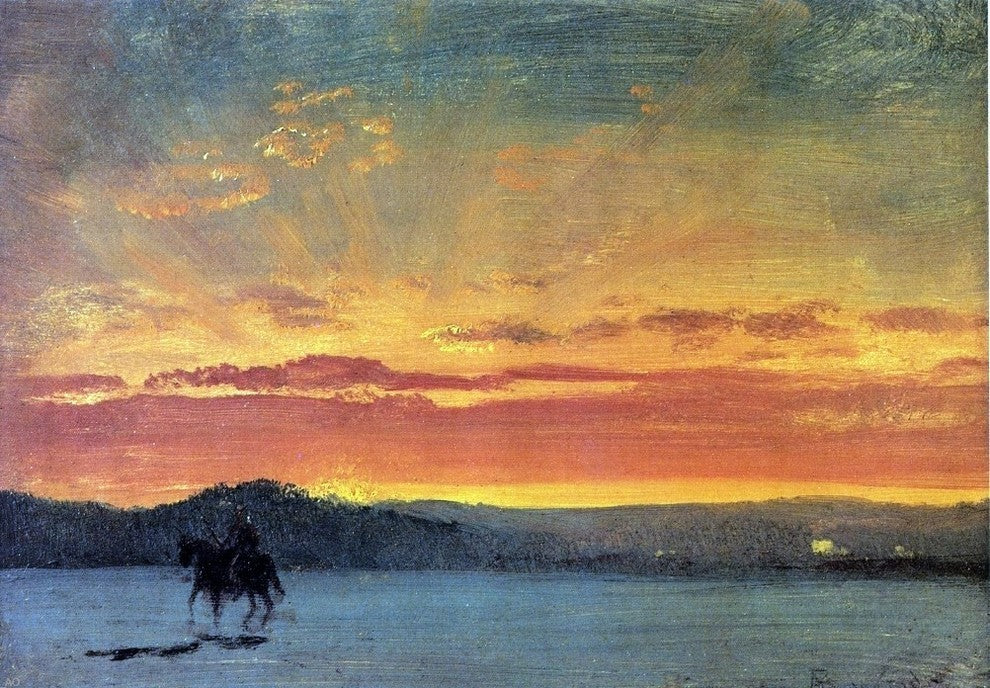 Albert Bierstadt Indian Rider at Sunset Premium Canvas Print