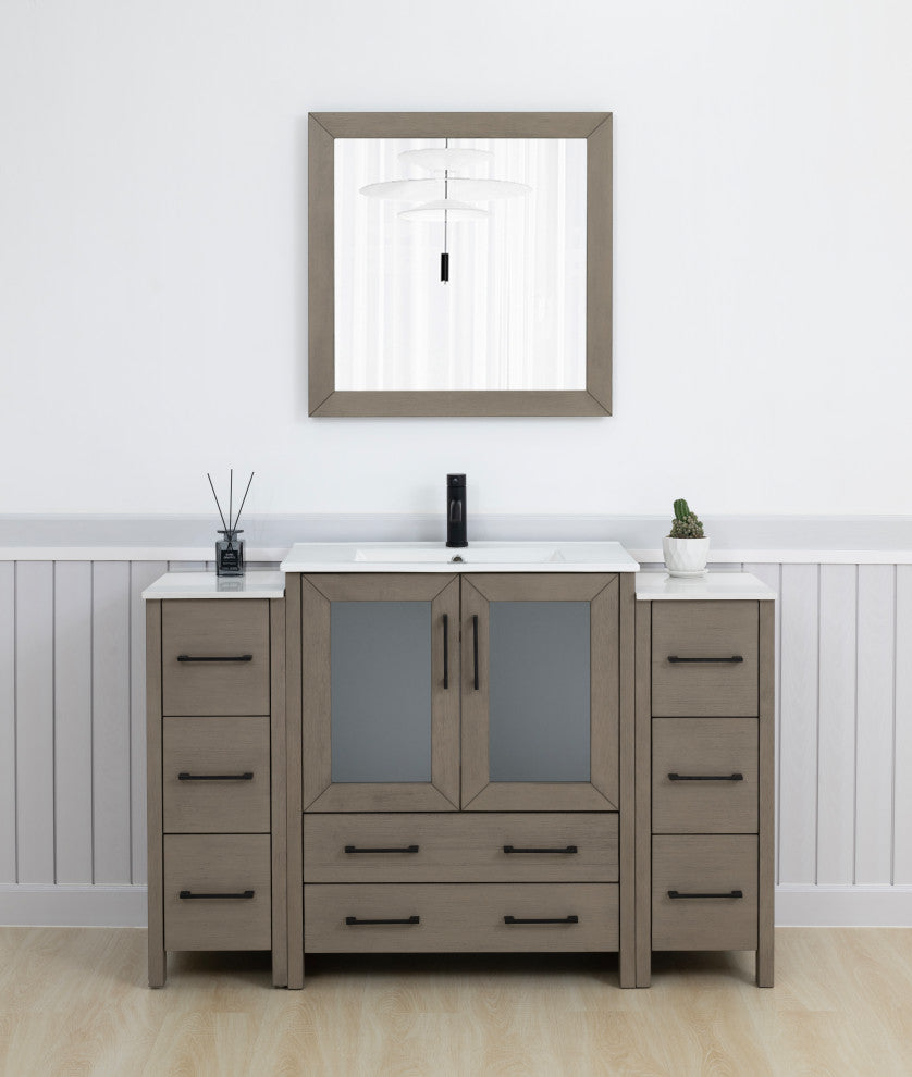 Vanity Art Freestanding Bathroom Vanity Set with Ceramic Top & Mirror
