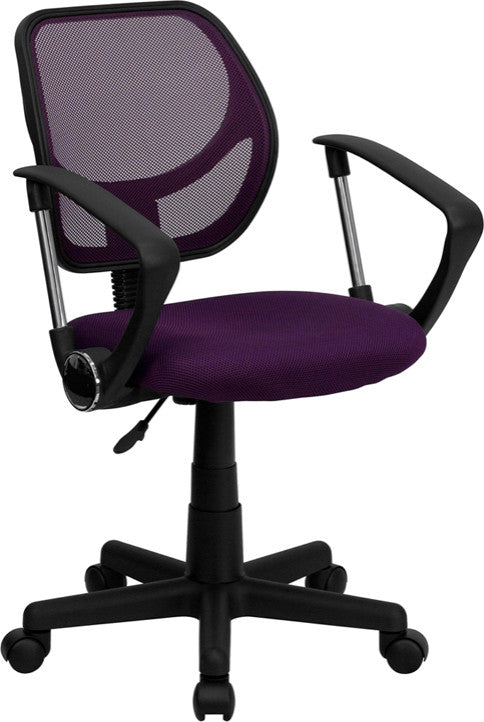 Mid-Back Purple Mesh Swivel Task Chair With Arms