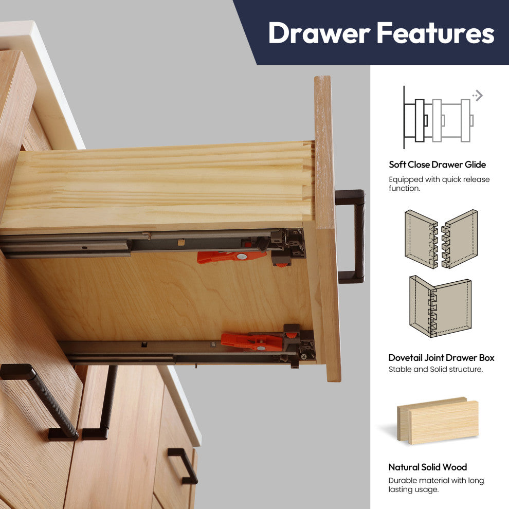 San Bath Vanity with Stone Top, Fir Wood Brown, 42", Single Vanity, No Mirror