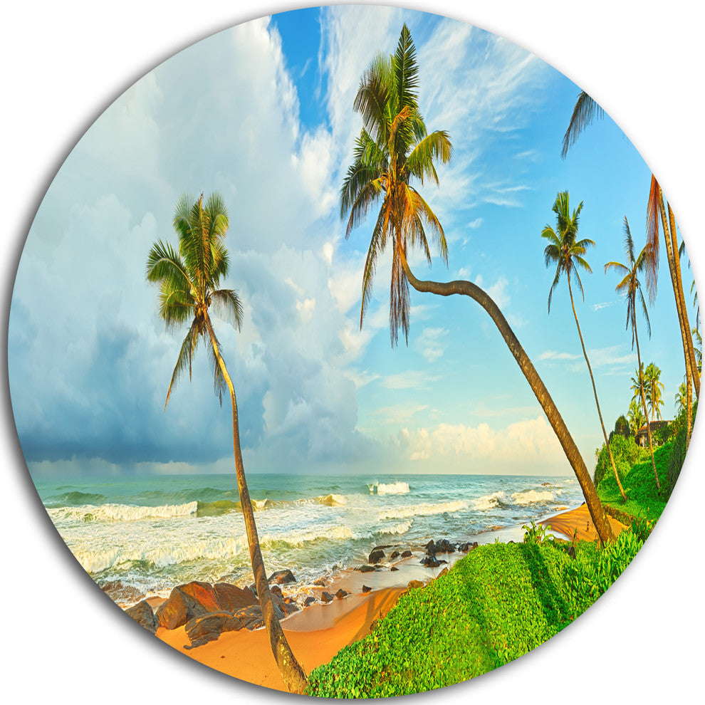 Palm Trees Over The Beach Sri Lanka, Seascape Disc Metal Wall Art, 38"
