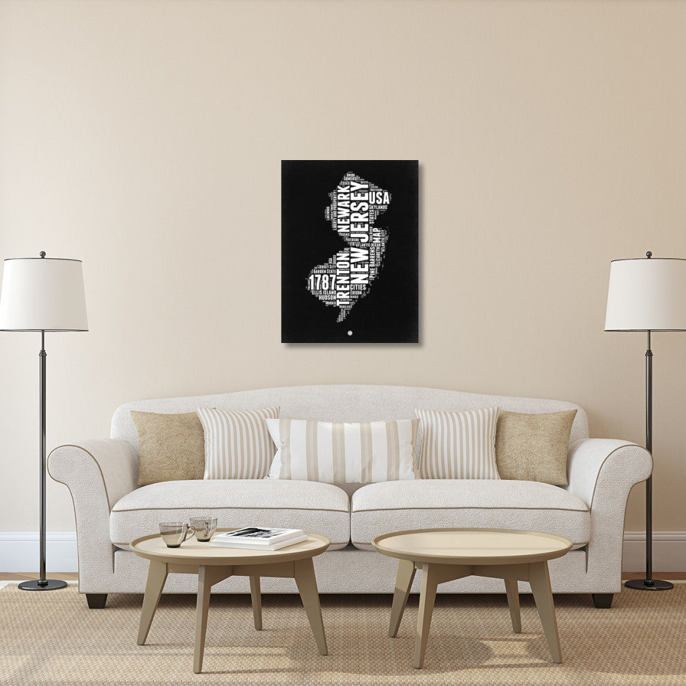 "New Jersey Black and White Map" Fine Art Print