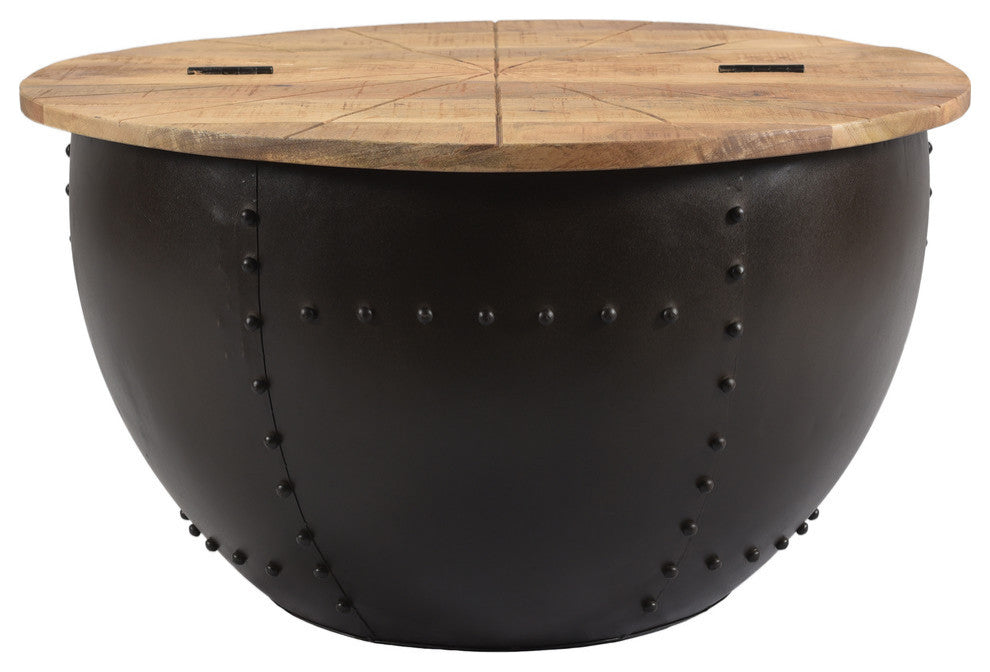 Parquet Handcrafted Modern Industrial Mango Wood and Iron Coffee Table