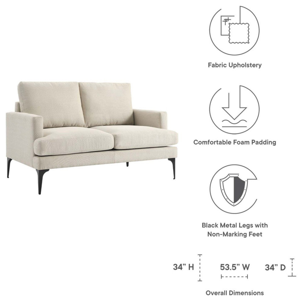 Loveseat Sofa Couch, Beige, Fabric, Lounge Living