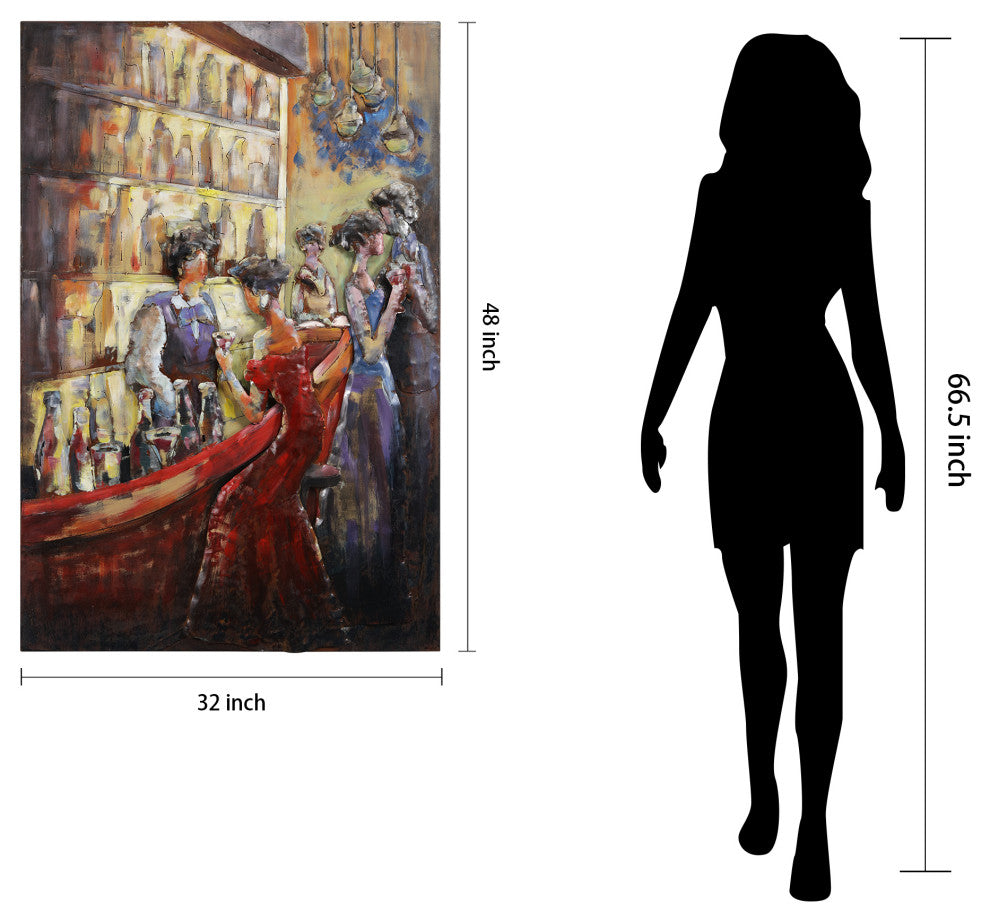 "Tavern" Primo Mixed Media Hand Painted Iron Wall Sculpture 48x32