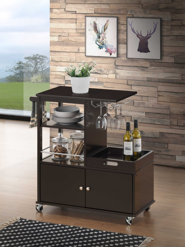 HomeRoots 16" X 34" X 34" Wenge Wood Casters Kitchen Cart