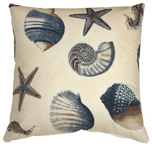 Pillow Decor - Sea Shells Blue 22 x 22 Throw Pillow