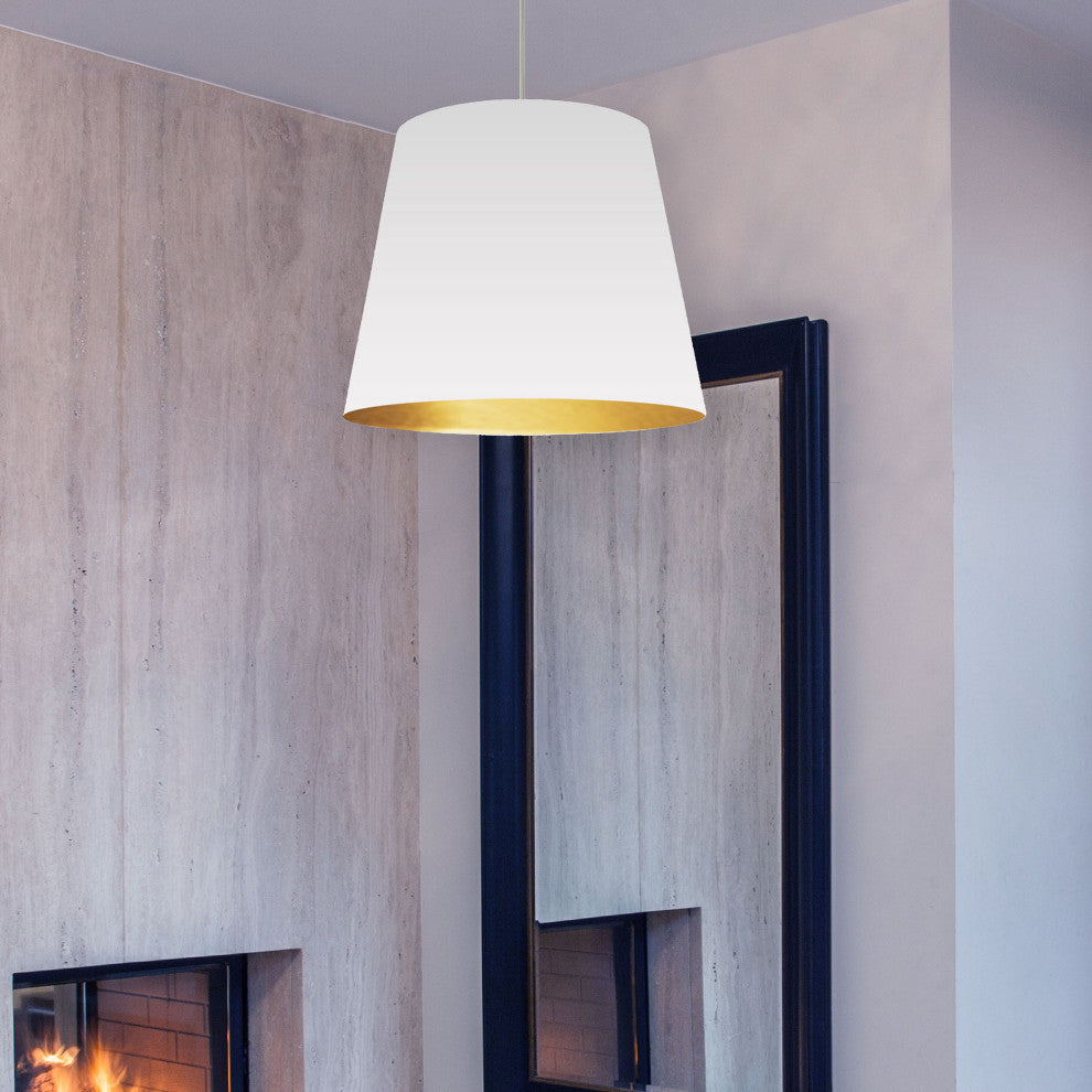 Odette 1-Light Oversized Drum Pendant, White and Gold