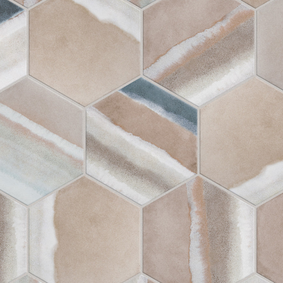 Matter Hex Canvas Taupe Blue Porcelain Floor and Wall Tile