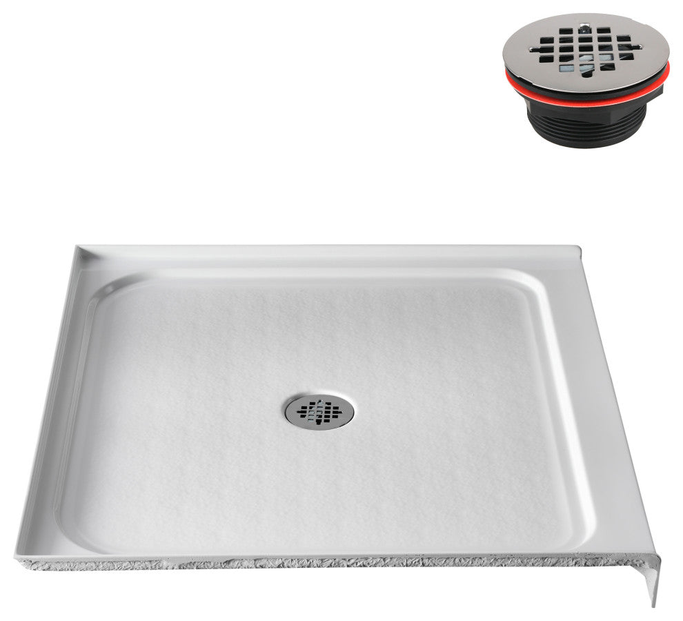GB-537-152 36"x36" Alcove Acrylic Shower Base, Center Drain, Drain Included