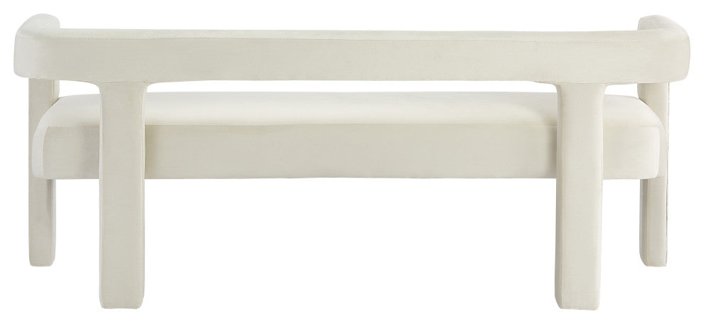 Athena Boucle Fabric Upholstered Bench, Cream, Velvet