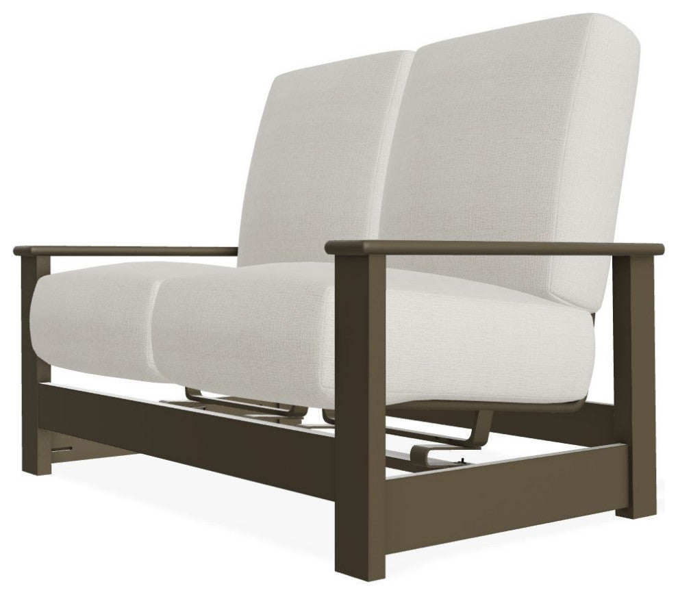 Leeward Deep Seat Outdoor Loveseat with Hidden Motion, Grasscloth Buff/Beachwood