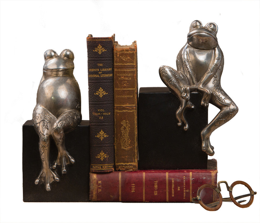 Frogs On Black Base, Antique Silver