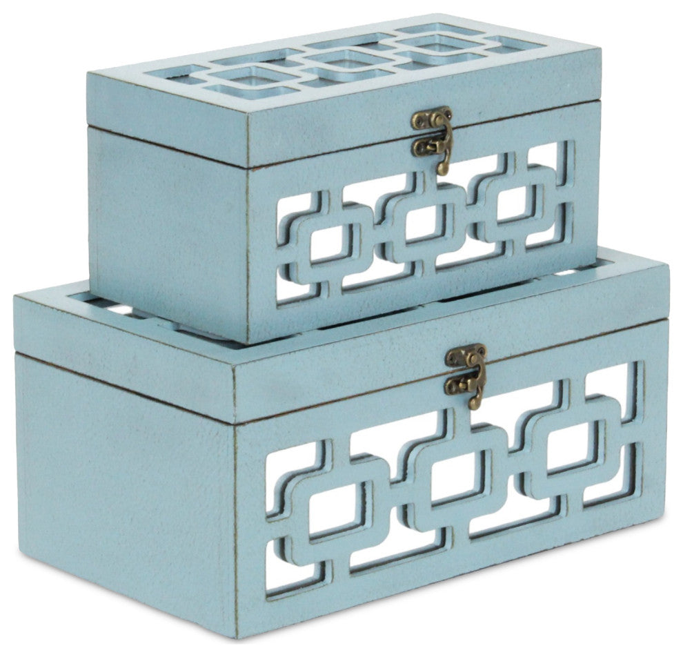 Distressed Mirror Keepsake Boxes, Black, Set of 2, Blue