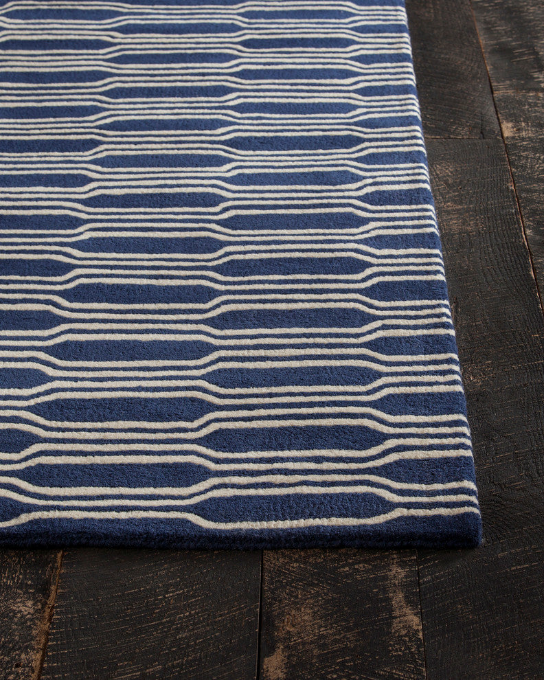 Davin Contemporary Area Rug, Blue and Cream, 7'x10'