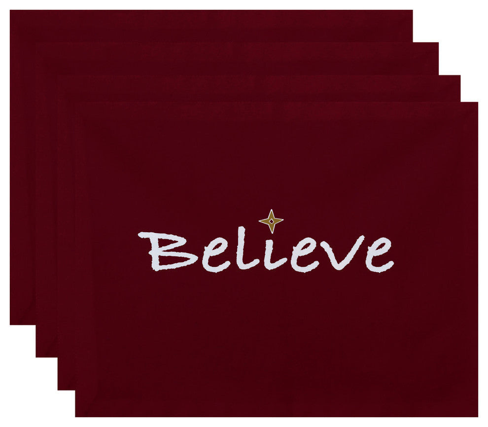 18"x14" Believe, Word Print Placemat, Cranberry, Set of 4