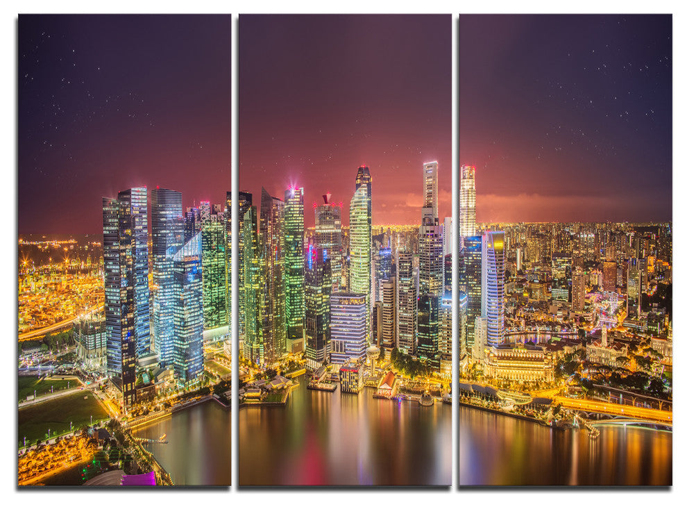 "Singapore Skyline View of Marina Bay" Metal Wall Art, 3 Panels, 36"x28"