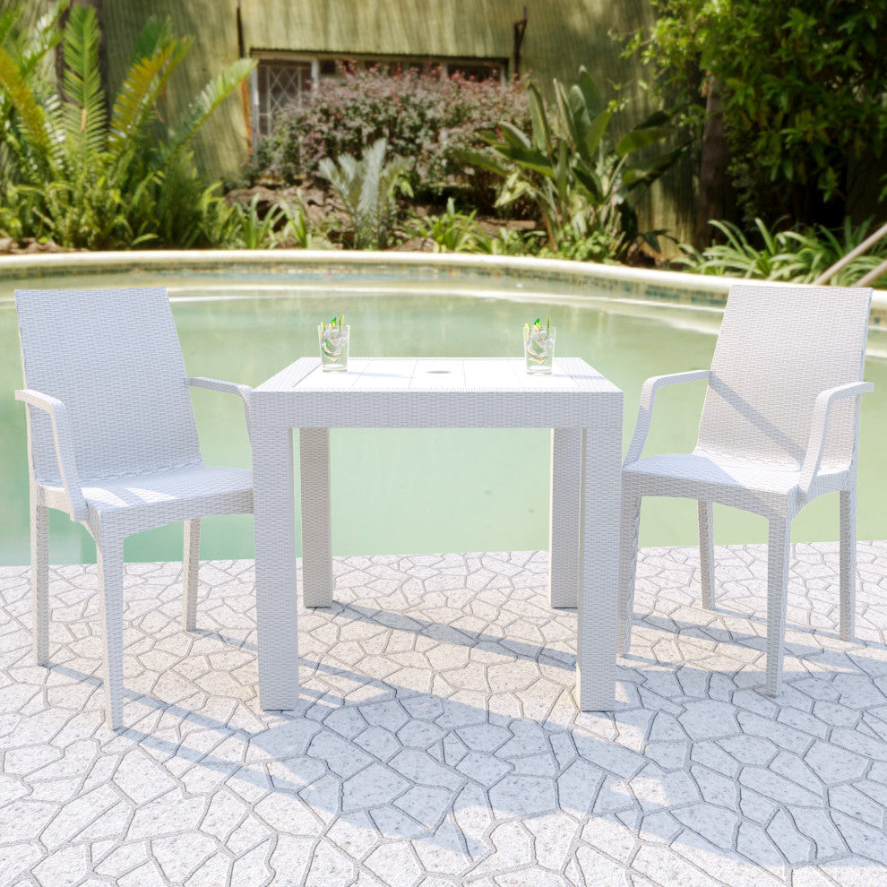 LeisureMod Weave Mace Indoor/Outdoor Dining Armchairs, Set of 2, White