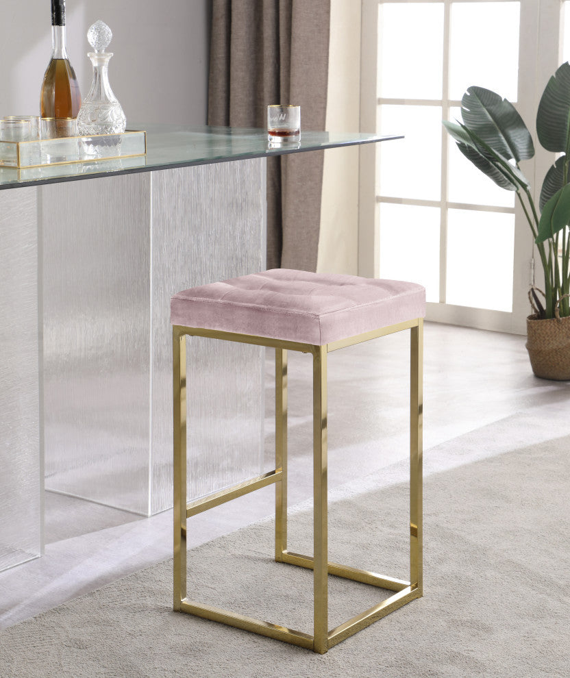 Nicola Counter Stool, Set of 2, Pink, Velvet, Gold Base
