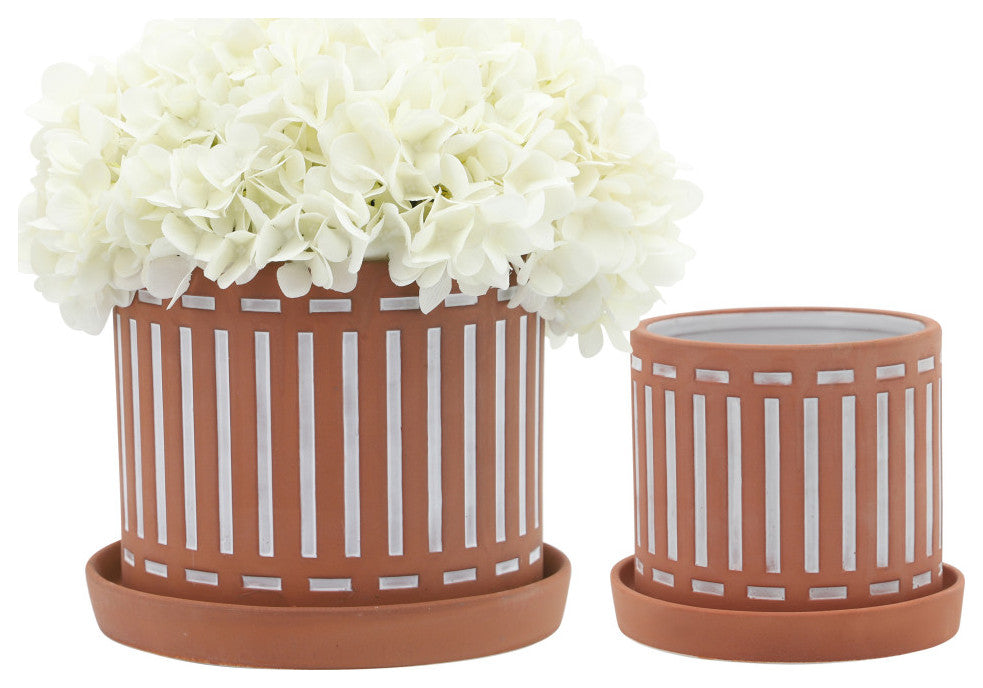 2-Piece Set Terracotta Planters With Saucer Orange