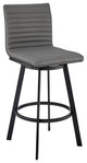 26" Gray and Black Faux Leather and Iron Swivel Counter Height Bar Chair