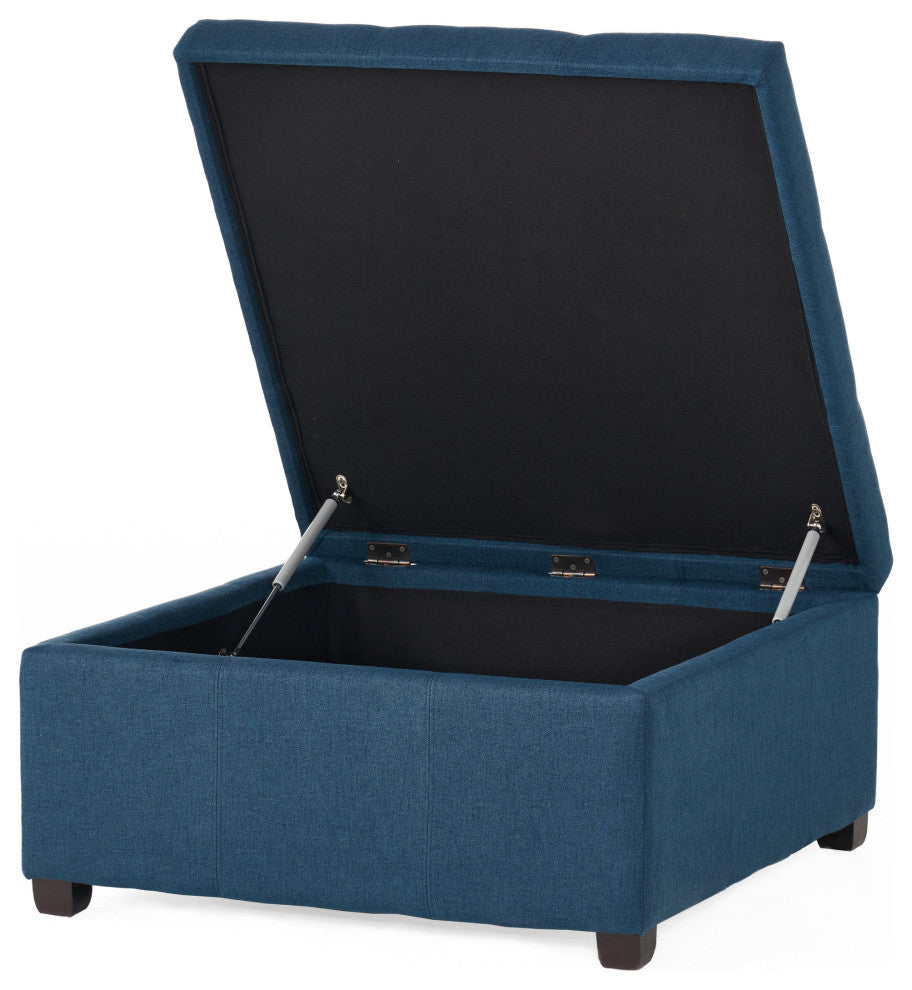 GDF Studio Carlyle Fabric Storage Ottoman, Dark Blue Fabric