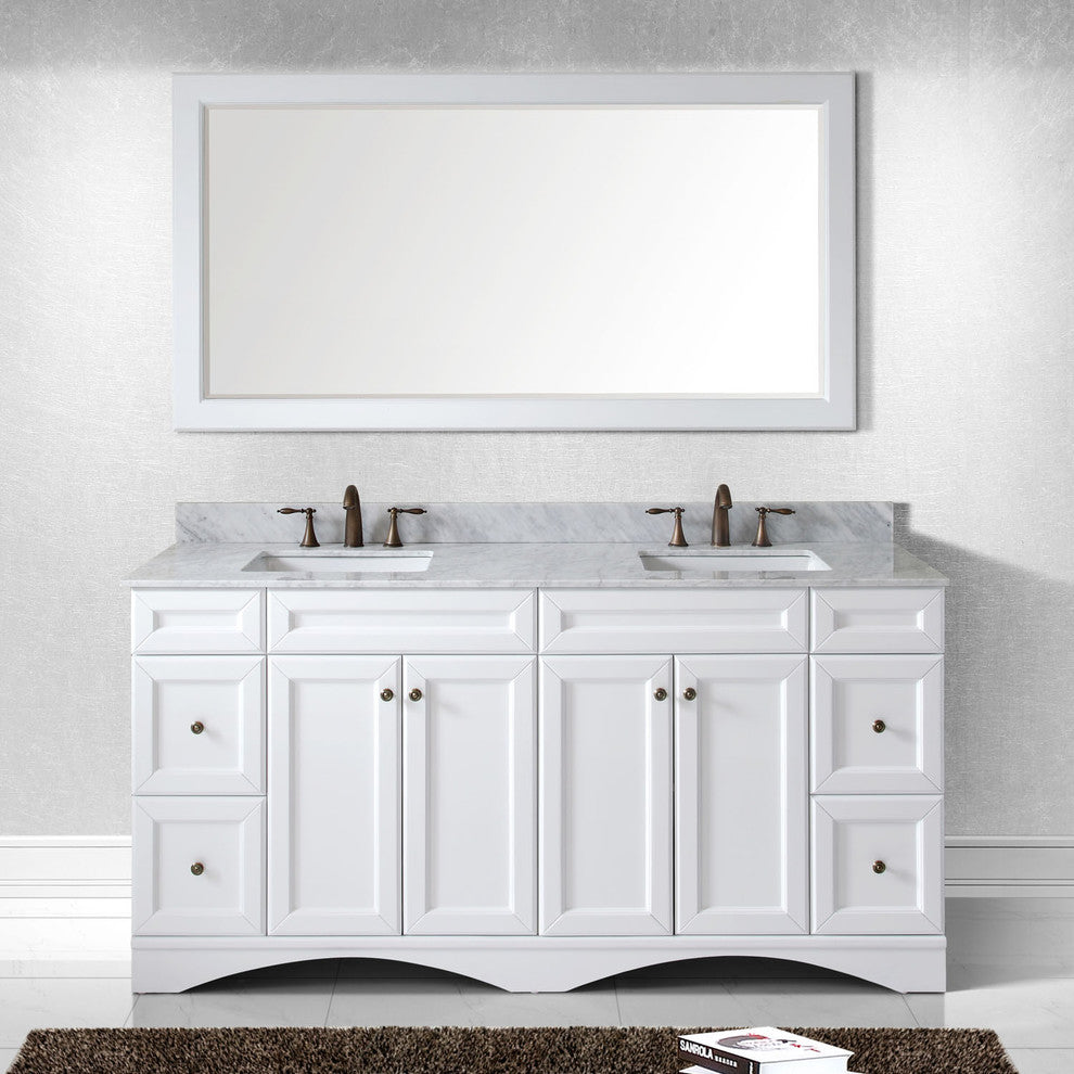 Talisa 72" Double Bathroom Vanity Set, White With Mirror, Square Basin