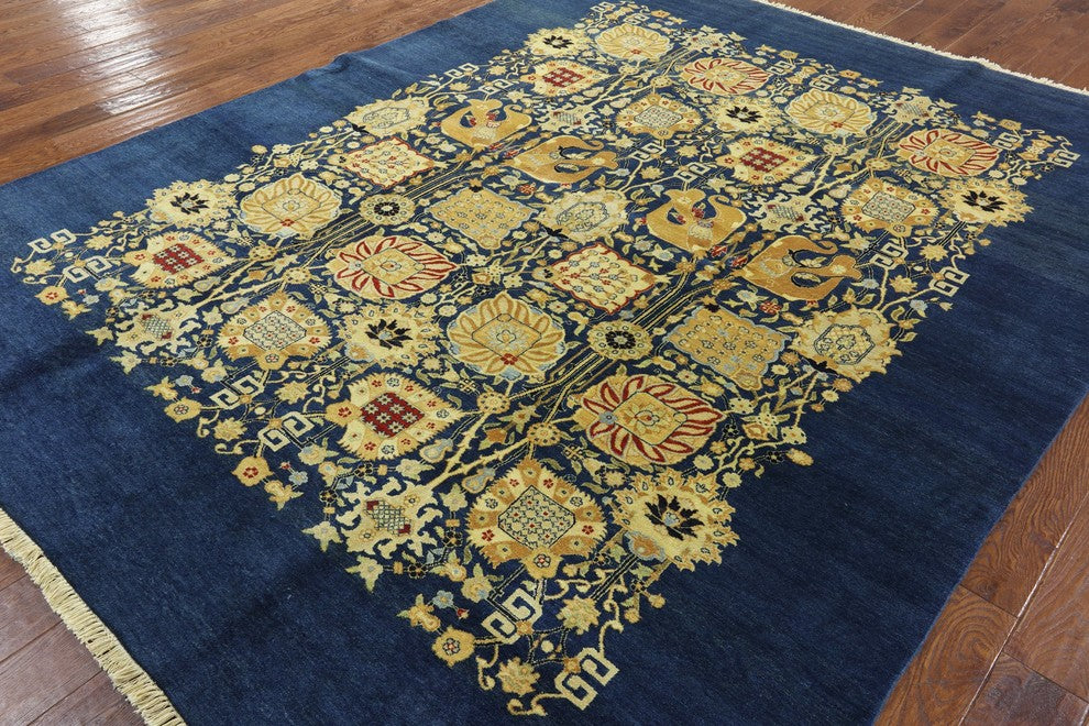 Blue Oushak Style Peshawar Quality Chobi Hand-Knotted Wool Rug, 8'x10'